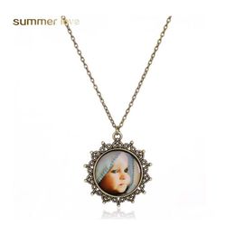 Pendant Necklaces Handmade Glass Cabochon Cute Baby Moms Love Necklace Retro Bronze Chain For Women Wholesale Jewelry Gifts Drop Del Otkju