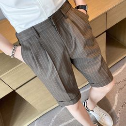 Men's Shorts British Style Summer Business Formal Wear Striped Men Clothing 2022 Knee Length Slim Fit Casual Thin Office Short Homme Y2302
