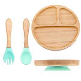 Cups Dishes Utensils Bopoobo 3PcsSet Baby Bamboo Sucker Plates Fork Spoon Sets Nonslip Tableware Children's Feeding BPA Free Drop 230202