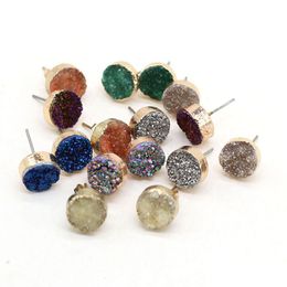 Stud 12Mm Natural Stone Colour Plated Druzy Drusy Quartz Crystal Stones Gold Studs Earrings Jewellery For Women Drop Delivery Dhgarden Dhkmb