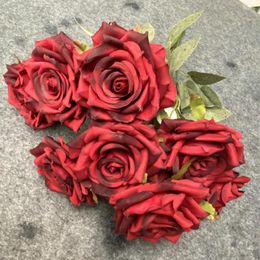 Decorative Flowers 1 Bouquet Great Artificial Rose Brushed Fabric Simulated Flower No Watering Scene Layout 9 Head