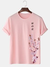 Men's T-Shirts ChArmKpr Tops 2022 Casual Simple Style New Cherry Blossoms Pattern Camiseta Casaul Streetwear Short Sleeve L-4XL Y2302