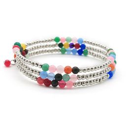 Beaded Handmade 3 Layer Gemstone Strand Bracelet Mini Stone Wrap Bangle With Sier Beads For Women Jewellery Drop Delivery Bracelets Dh24I