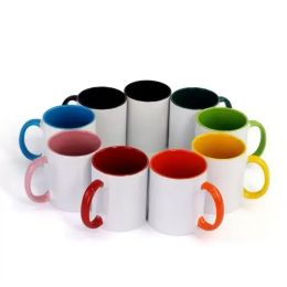 Sublimation Blank Ceramic Mugs Candy Colour handle Colourful Inside Water Cups by Sublimate INK DIY Transfer Heat Tumblers NEW