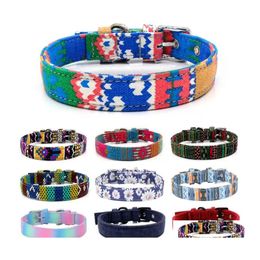 Dog Collars Leashes Collar Fashion Canvas Colorf Print Adjustable Pin Buckle Rings Pet Supplies Wholesale Drop Delivery Home Garden Dhqvg