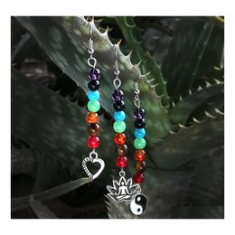 Dangle Chandelier Fashion 7 Chakra Beads Earring Om Hindu Symbol Heart Owl Shaped Long Drop Earrings For Women Yoga Energy Jewellery Otbdk