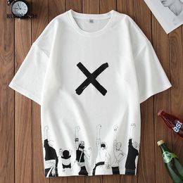 Men's T-Shirts Casual Short-Sleeved T-Shirt Men Summer 2021 T-Shirt Black and White Japan Harajuku Anime Fashion Hip-Hop Oversize Male G230202