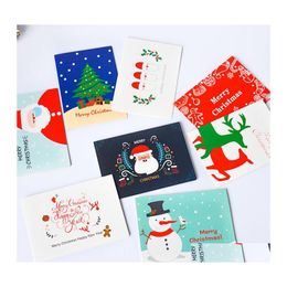 Other 8 Pcs/Lot Christmas Card Snowman Santa Claus Greeting With Envelope Mini Thank You Year Gift Cards Drop Delivery Jewelry Packa Otmwh