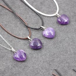 Pendant Necklaces Fashion Natural Stone Love Heart Amethyst Crystal Necklace For Women Jewellery Drop Delivery Pendants Dhgarden Dhs4V