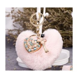 Key Rings Plush Heart For Women Faux Fur Love Bag Pendant Keychain Cats Eye Keyring Drop Delivery Jewelry Dhdmv