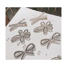 Hair Clips Barrettes Fashion Jewellery Rhinstone Bowknot Flower Clip Barrette Womens Girls Hairpin Dukbill Toothed Bobby Pin Drop De Dh7W1