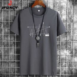 Men's T-Shirts JFUNCY S-6XL Oversize Men Loose Tee Tops 100% Cotton Fashion Print Short Sleeve T-shirt Summer New Male Casual Tshirt Y2302