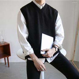 Men's Vests Autumn Knitted Undershirt Men Sweater Vest Simple V-neck Knitwear Solid Colour Sleeveless Tops Casual Large Yard