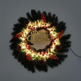 Decorative Flowers & Wreaths Big Size LED Light Up Christmas Wreath Door Hanging Garland Pine Cones Berries For Year Home DecorDecorative