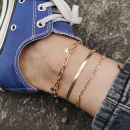 Anklets Trendy Geometric Multi Layer Anklet Female Punk Star Foot Chain Ankle Bracelets For Women Sandal Bohemian Jewellery