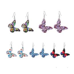 Charm Retro Leather Butterfly Earrings Fashion Colorf Water Drop Long Statement Wings Earring For Women Party Jewelry Gift Delivery Otkm1