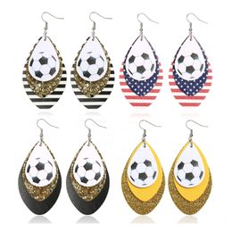 Dangle Chandelier Fashion Jewellery Pu Leather Earrings Basketball Football Flag Three Layer Faux Drop Delivery Dhmtq