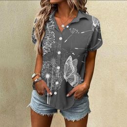 Women's Blouses Womens Dog Shirt Long Sleeve Spring Summer Flower Printed Button Up Blouse For Women Tailo Down Shirts