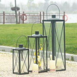 Candle Holders Windproof Iron Holder Glass Retro Outdoor Nordic Scentedtick Rustic Home Decor Casa And Garden TY100YH