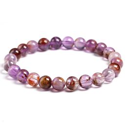 Beaded Genuine Natural Auralite 23 Bracelets Natural Stone Stretch Amethyst Round Bead Gem Bracelet Women Men Fine Jewellery Gift 230203