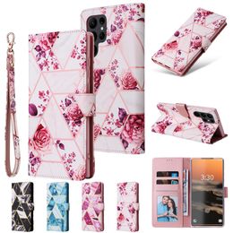 Bracelet Flip Gilding Marble Phone Cases for iPhone 14 13 12 11 Pro Max XR XS 7 8 Plus SE2 SE3 Lanyard Multiple Card Slots Leather Wallet Clutch Protective Shell