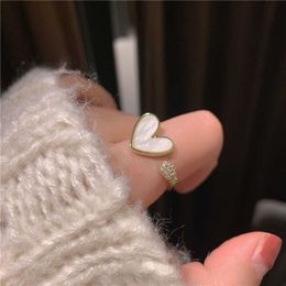Solitaire Ring Korean Fashion Cute Shell Heart s for Women Girls Elegant Temperamental Gold Color Zircon Open Adjustable Jewelry Y2302