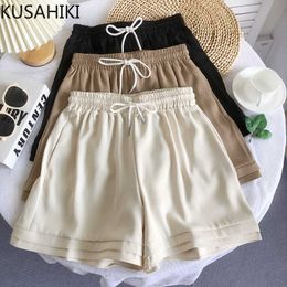 Women's Shorts KUSAHIKI 2023 Spring Summer Korean New Causal Lace Up Elastic High Waist Woman Solid Fashion Wide Leg Short Mujer Y2302