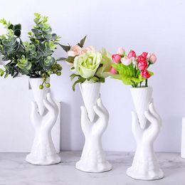 Vases 1x Hand Holding Ice Cream Model Ceramic Flower Vase Ornaments For Countertop