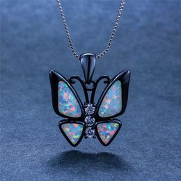 Pendant Necklaces Luxury Female Big Butterfly Pendants White Blue Fire Opal Necklace Vintage Black Gold Wedding For WomenPendant