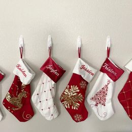 Christmas Decorations Personalised Stockings Red White Velvet Sequin Holiday Embroidered Plaid Family Stocking For Decor