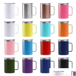 Mugs 12Oz Coffee Tea With Handle Stainless Steel Insated Travel Tumblers Sliding Lid Double Wall Vacuum Cam Cup For Cold Drop Delive Dh6Hx