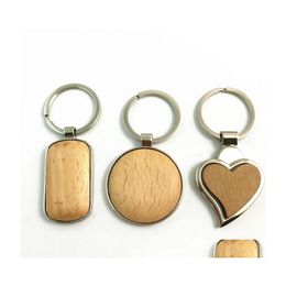 Key Rings Metal Wood Keychains Chain Ring Round Heart Rec Simple Diy Blank Wooden Car Pendant Holder Fashion Gifts Keyrings 5 Drop D Dhul9