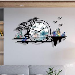 Wall Clocks Chinese Landscape Clock Modern Design Home Decor Simple Digital Decorations Living Room OrnamentWall