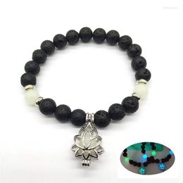 Strand 2023 Natural Volcanic Stone Shining In The Dark Men And Woman Party Bracelet Lotus Flower Shaped Pendant Jewelry