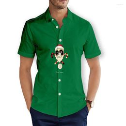 Men's Casual Shirts Fashion Summer Hawaiian Merry Christmas Funny Santa Skull 3D Printed Mens Short Sleeve Beach T26