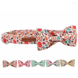 Dog Collars Coffee Pumpkin Cotton Fabric Collar And Leash Set With Bow Tie For Big Small Metal Buckle Pet Accessories