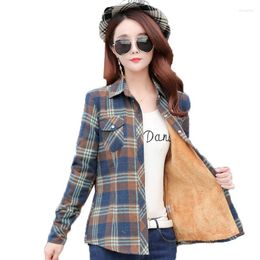 Women's Blouses Autumn Winter Check Shirt Women's Shirts Long Sleeve Single-breasted Add Thick Warm Women Plaid Jacket Female Tops W244