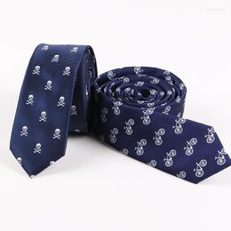 Bow Ties Halloween Tie For Man Silk Skull Bicycle Partern Skinny Necktie Blue Wedding Party Neck Gifts Men