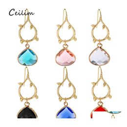 Dangle Chandelier Trendy Water Drop Crystal Earrings For Women Girls Gold Leaf Teardrop Earring With Birthstone Charm Fashion Jewe Otiyg