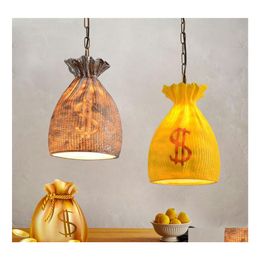 Pendant Lamps Nordic Resin Money Bag Shape Lights For Living Room Bar Restaurant Study Vintage Hanging Lamp Loft Led Lighting Fixtur Dhv6I