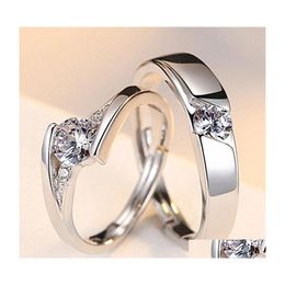 Solitaire Ring Fashion And Exquisite Couples Open Love Marriage Men Women Tenderness Diamond Sier Plated Luckyhat Drop Delivery Jewel Dh3Av