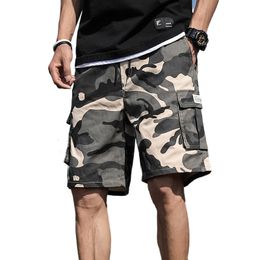 Men's Shorts Summer Outdoor Camouflage Cargo Pocket Cotton Casual Half Pants Mid Waist Drawstring Loose Bib Overalls 7XL 230203