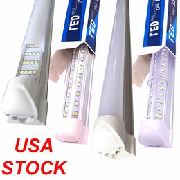 8Ft LED Shop Light Fixture T8 Integrated Tubes Lights 6500K Cold Whit V Shape Linkable Fixtures High Output Clear Cover 72W 100W 144W USASTAR