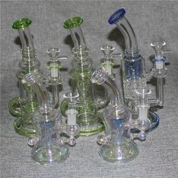 Rainbow Green Blue 3 Styles Hookahs Mini Small Oil Rigs Dab Rig Heady Glass Bongs Showerhead Perc Water Pipes 14mm Joint