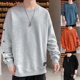 Men's Hoodies Male Casual Solid Button Hoodless Off Shoulder Sleeve Round Neck Sweatshirt Blouse