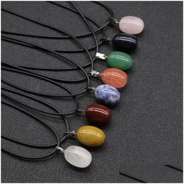 Pendant Necklaces Natural Stone Irregar Oval Egg Shape Necklace Lots Quartz Healing Crystal Rope Chain Collar For Women Fash Dhgarden Dh9Gz