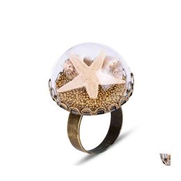 With Side Stones Fashion 4 Styles Vintage Unique Adjustable Glass Rings Pearl Shell Starfish For Women Ladies Party Jewellery Handmade Otnxo