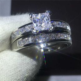 Solitaire Ring 2022 Princess Cut Lab Diamond Set White Gold Filled Party Wedding band s for Women Bridal sets Promise Jewellery Gift Y2302