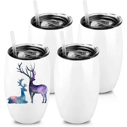 Tumblers 20Oz Sublimation Wine Tumbler Glass Blanks With Lids Stemless Double Wall Vacuum Stainless Steel Travel Mugs For Coffee Fy4 Dh6Bv