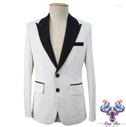 Men's Suits Men Slim Designs Multi-color Stitching Costumes For Singers White Blazer Dance Clothes Jacket Star Style Dress Punk